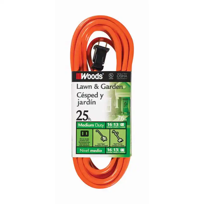 Woods - Outdoor 25 ft. L Extension Cord 16/2 - Orange