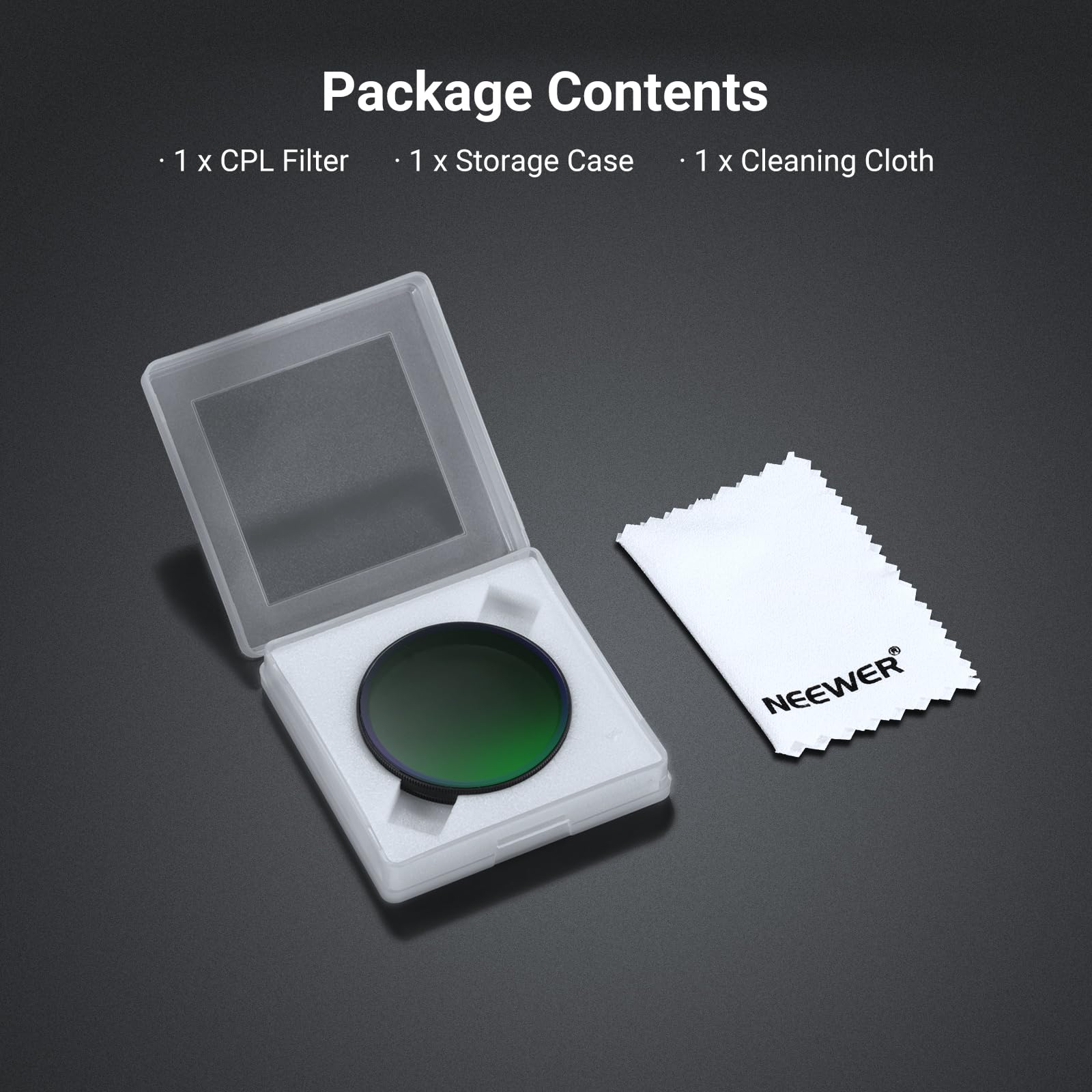 Package Contents

- 1 x CPL Filter
- 1 x Storage Case
- 1 x Cleaning Cloth