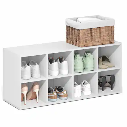 Front. Furinno - FANO Shoe Rack, 8-Cube Shoe Organizer, Stackable Shoe Storage, for Closet Entryway, Office, Garage - White.