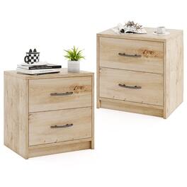Gymax - 2PCS 2-Drawer Nightstand Modern Bedside Table w/ Storage for Living Room Bedroom - Oak