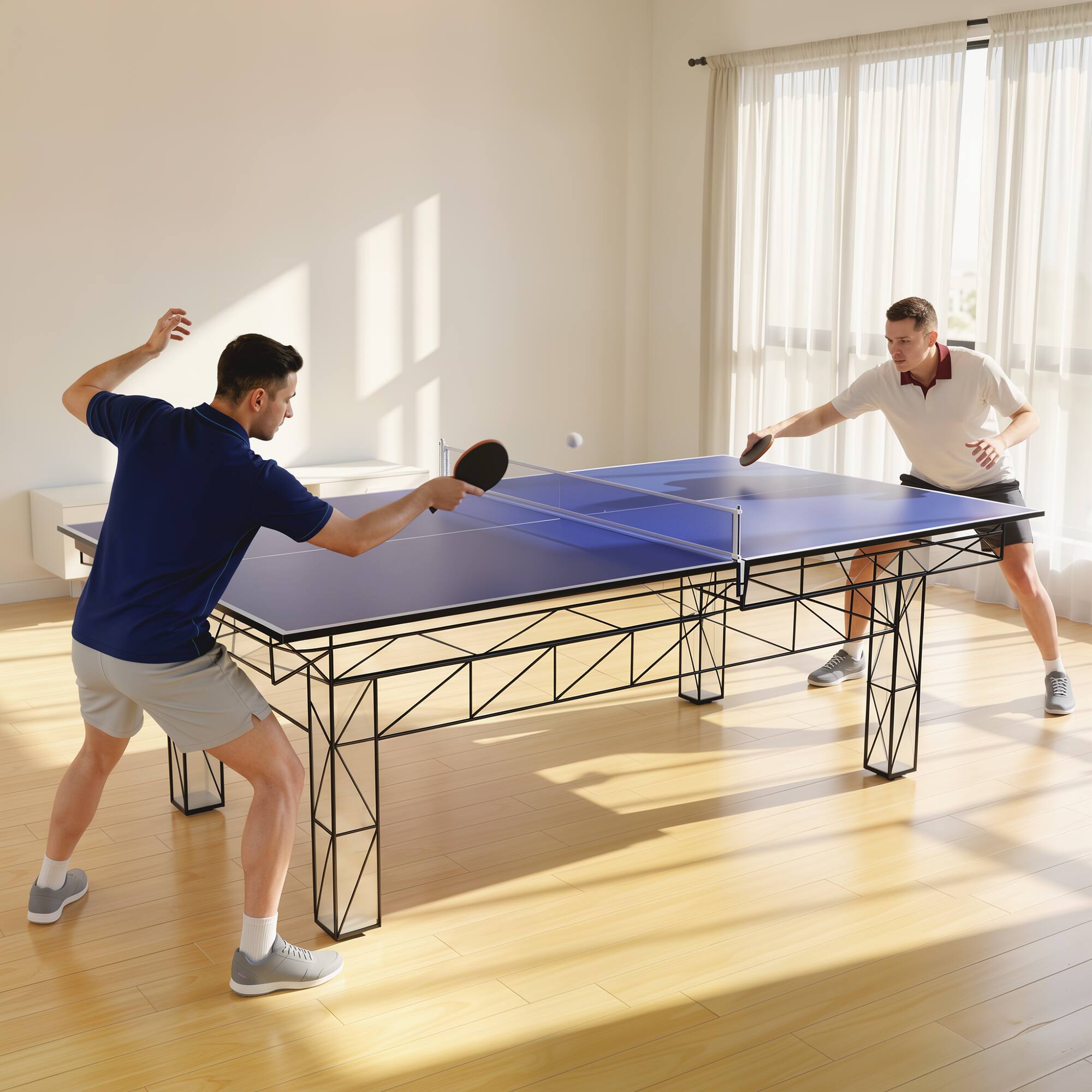Alt View 1. Soozier - ft Folding Ping Pong Table Top for Billiard Tables, Table Tennis Conversion Top with Net - Blue.