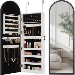 Best Choice Products - Door/Wall Mounted Arch Mirror Jewelry Armoire, w/ Metal Frame, Lockable Door - Black