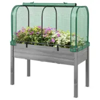 Costway - Wood Raised Garden Bed with Greenhouse Cover Mini Portable Greenhouse Kit - Green + Gray - Front_Zoom