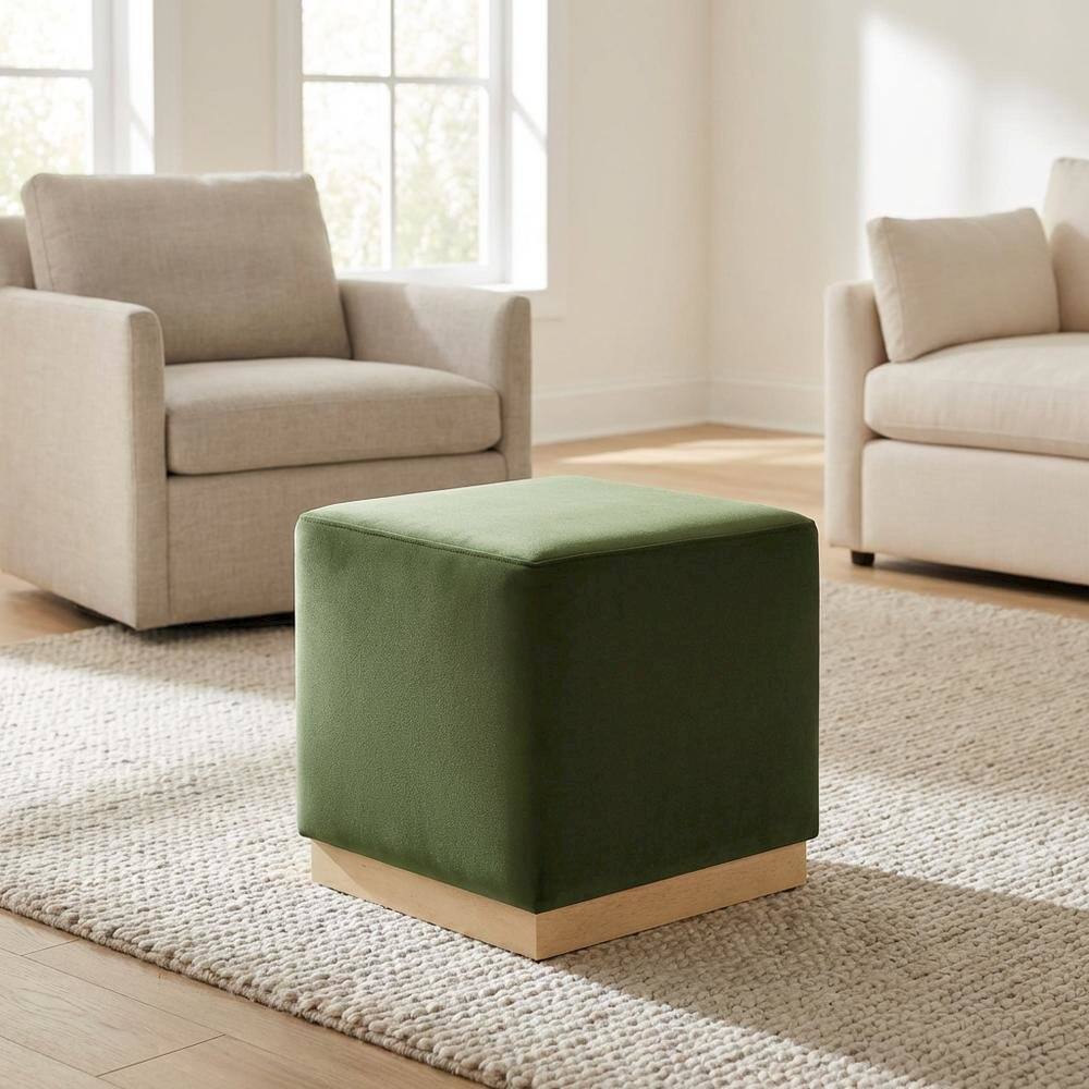 Left. Outdoor Escape - Performance Velvet Upholstered Ottoman With Square Design And Compact Size - Green.