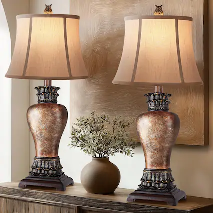 Front. Pawtners - Set of 2 Tall Farmhouse Table Lamps, 27" Rustic Dimmable Bedside Lamps with 3-Color Temp, Bulb Included.