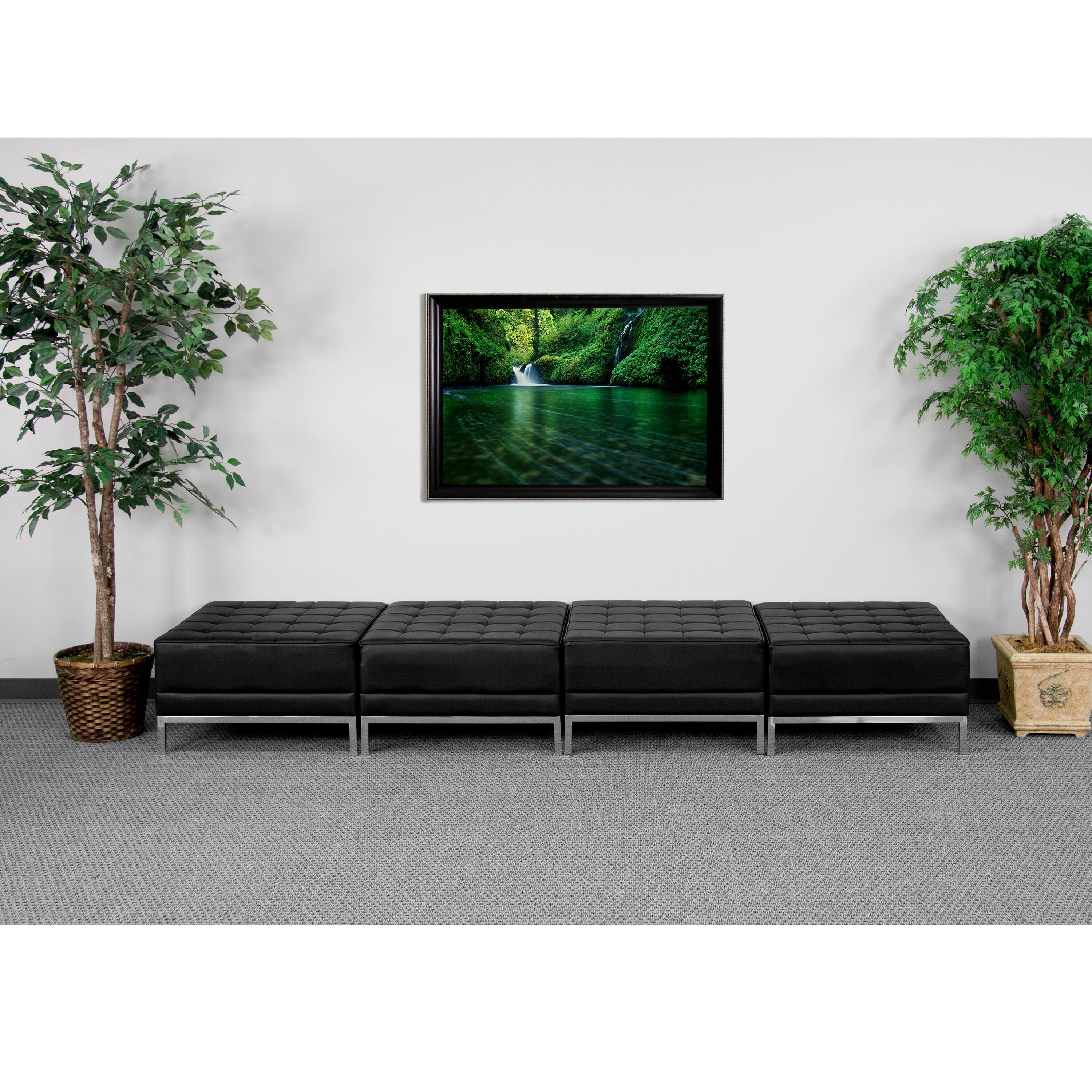 Alt View 1. Emma + Oliver - Leather Four Seat Bench with Ganging Clips, - Black.