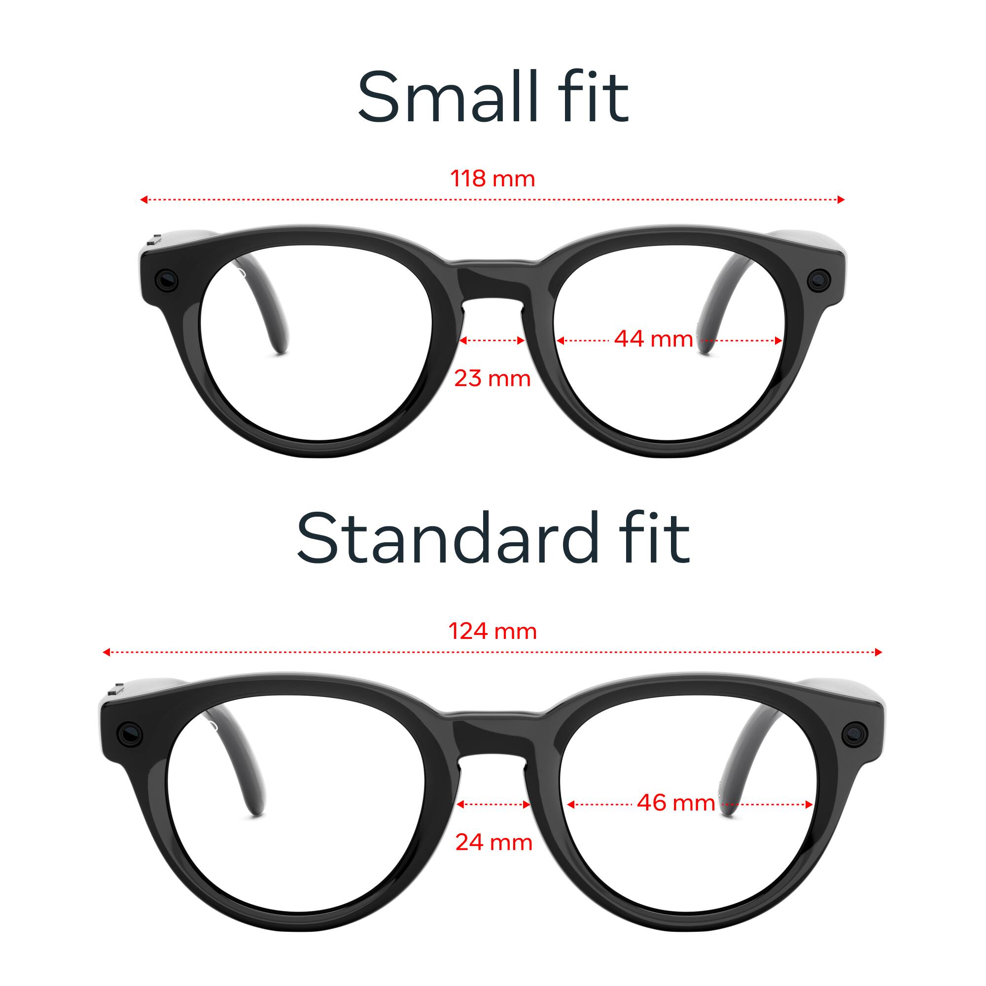 Small fit
118 mm
44 mm
23 mm

Standard fit
124 mm
46 mm
24 mm