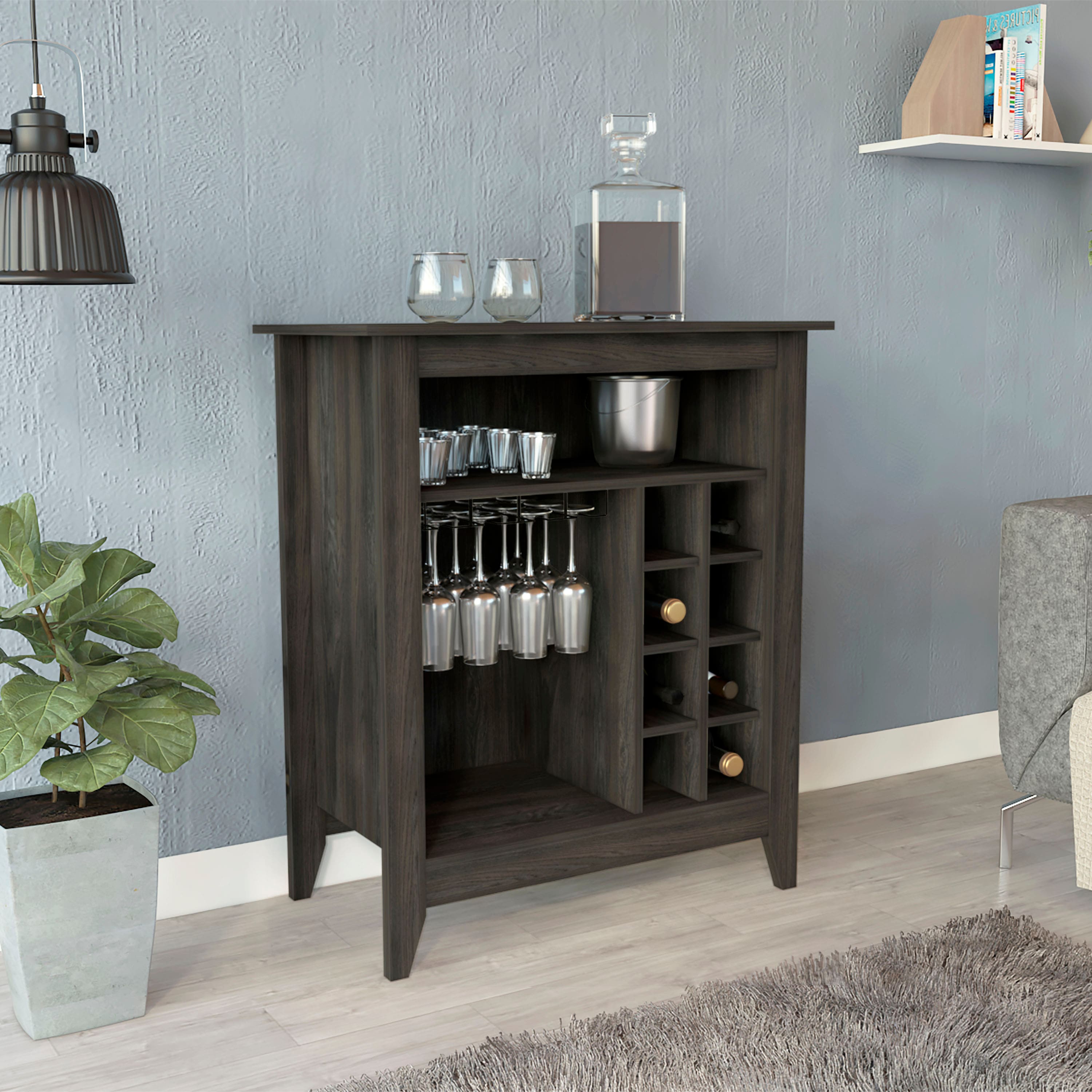 TinyHomie - Essential Bar Cabinet One Open Shelf Six Built-in Wine Rack One Drawer -Espresso