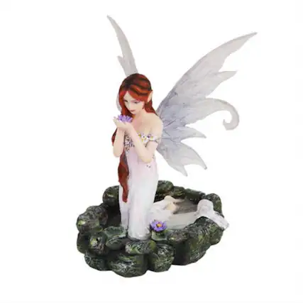 Front. Pacific Trading - White Water Princess Fairy Kneeling in Pond Mystical Statue Figurine 6 inch - Multicolor.