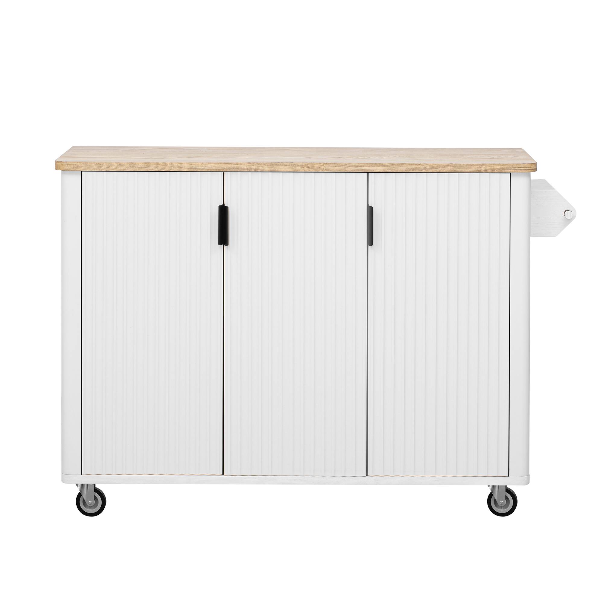 Alt View 1. Forest'nSky - 51" Fluted Farmhouse Kitchen Island with Drop Leaf – Rolling Cart with Internal Storage Rack & Towel Rack, White Ash - White.