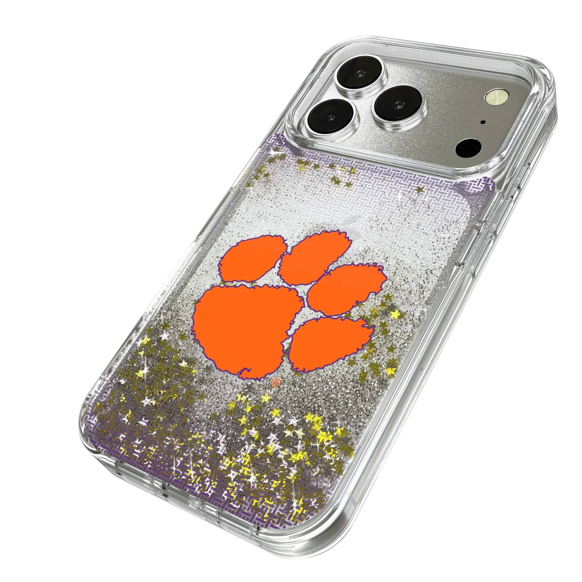 Alt View 1. Keyscaper - Clemson Tigers Linen Logo iPhone Glitter Case - 14 Pro Max - Multicolor.