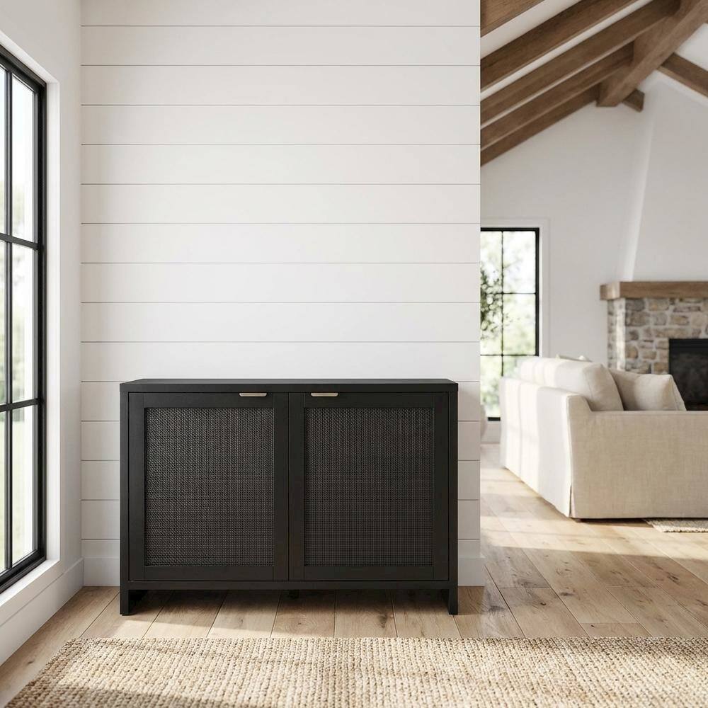 Alt View 4. FurniFact - Vintage Style Record Player Cabinet with Vinyl Storage for Entertainment Centers - Black.