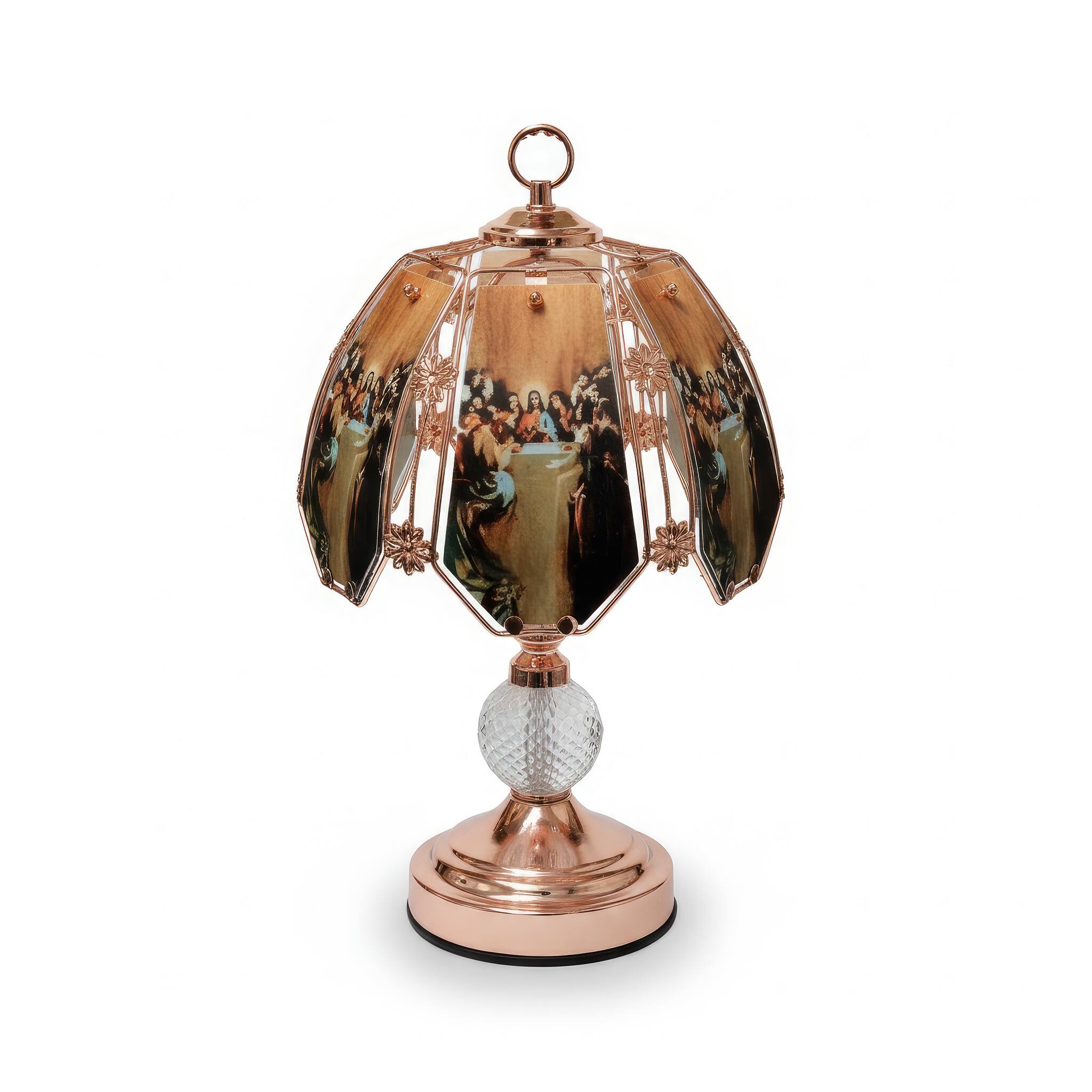 Angle. FC Design - 17"H Rose Gold Color Religious Glass Panel Design Touch Lamp.