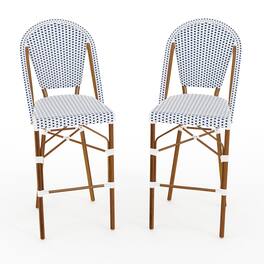 Martha Stewart - Lily Pond 2PK All-Weather Stackable Patio Bistro Bar Stools - Navy & White/Natural Frame