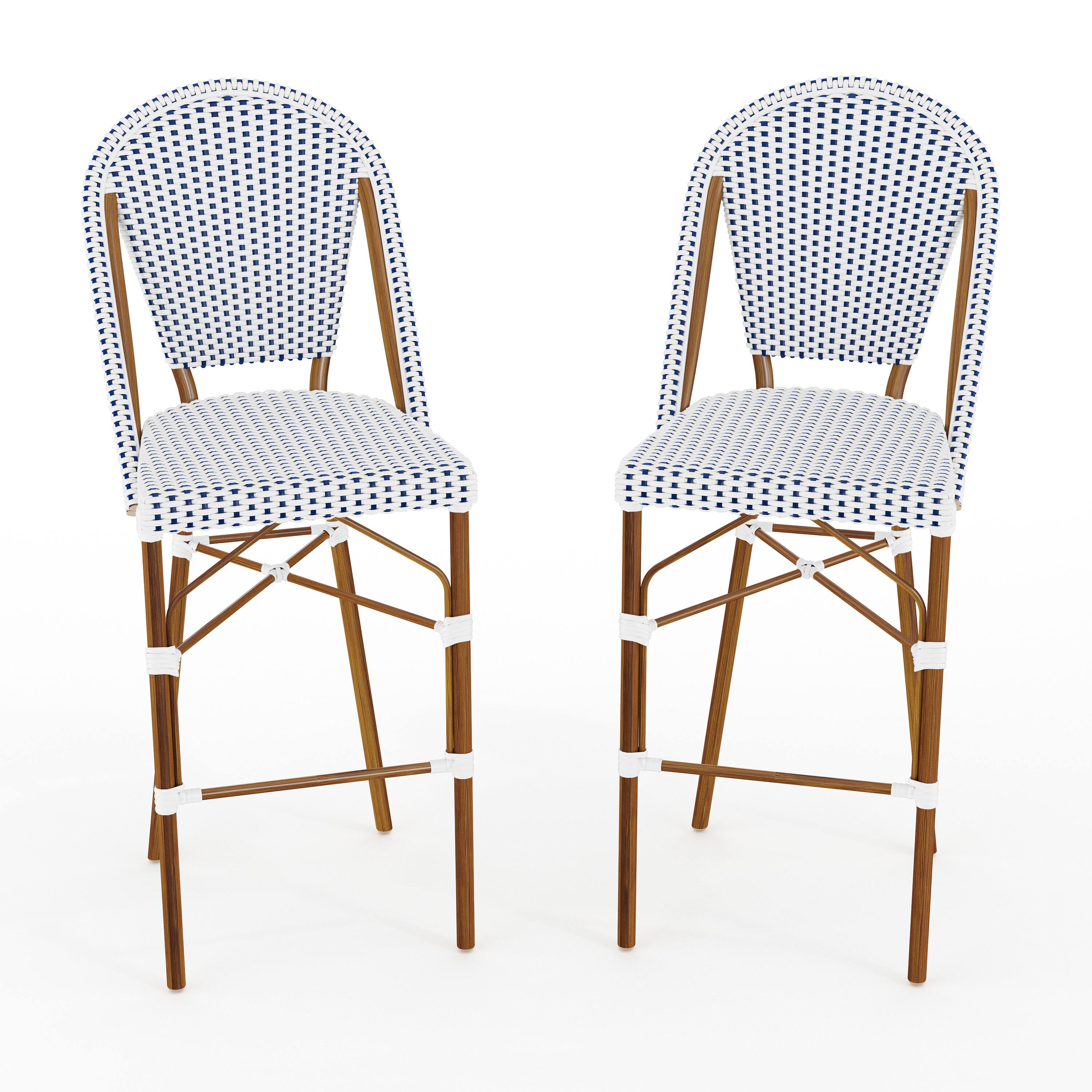 Front. Martha Stewart - Lily Pond 2PK All-Weather Stackable Patio Bistro Bar Stools - Navy & White/Natural Frame.