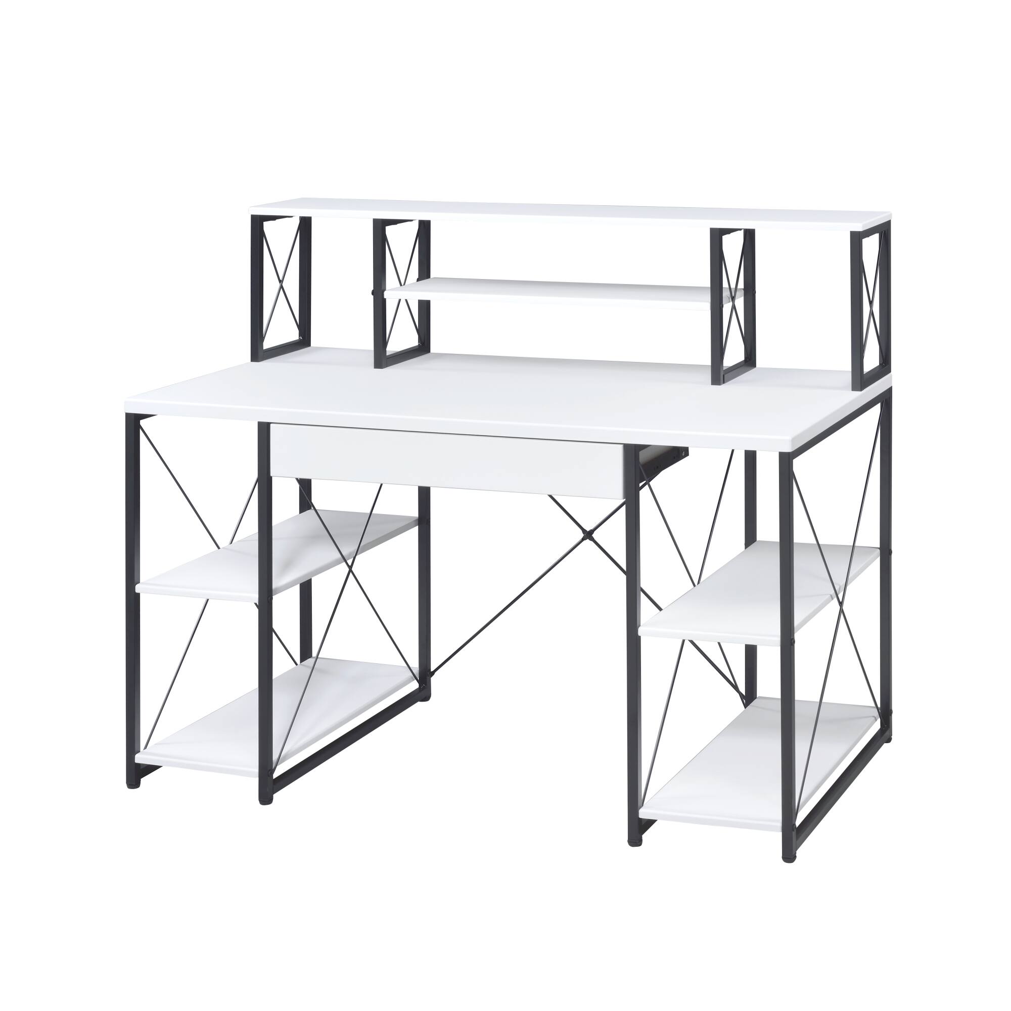 Alt View 1. GOODSILO - All-Purpose Writing Desk with Storage Drawer and Open Compartments for Home Office Use - White.