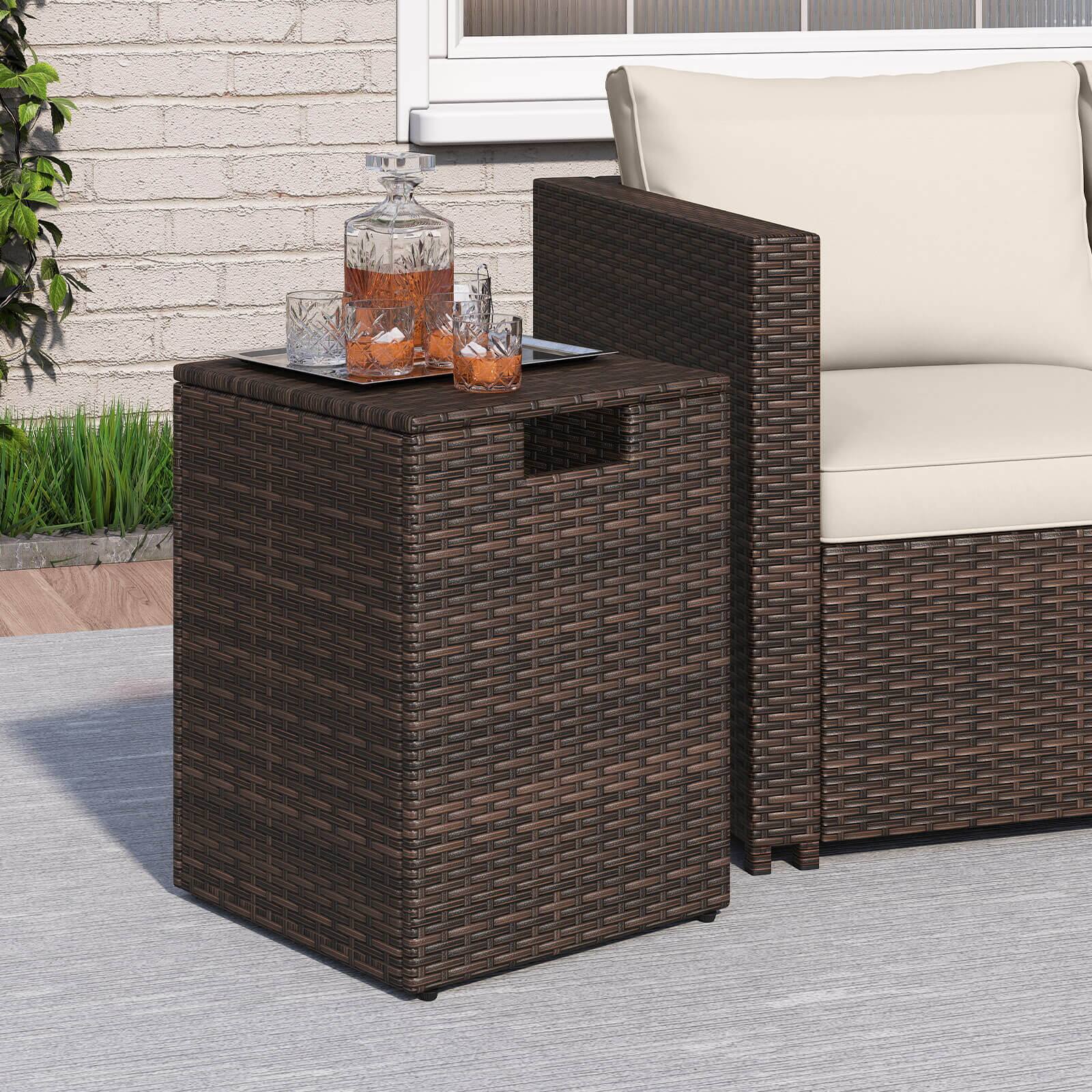 Alt View 5. Costway - Costway Propane Tank Cover Table,16 Inch Square PE Rattan Gas Tank Storage Box with Flip Lid - Mix Brown.
