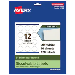 Avery - Dissolvable Round Labels, 2" Diameter, 120 Labels - White