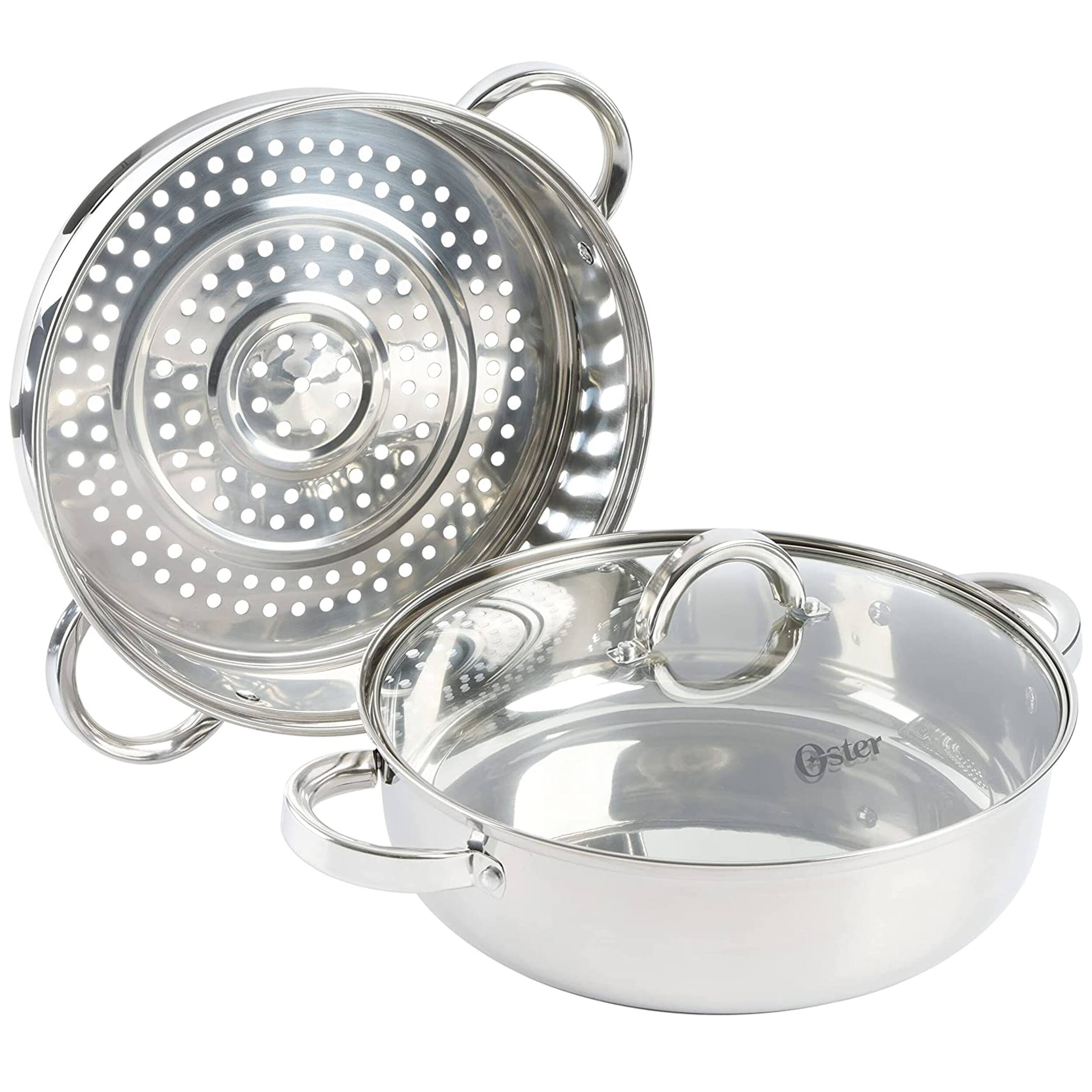 Alt View 2. Oster - Oster Sangerfield 3 Piece 11 Inch Stainless Steel Everyday Pan with Steamer and Lid - Silver.