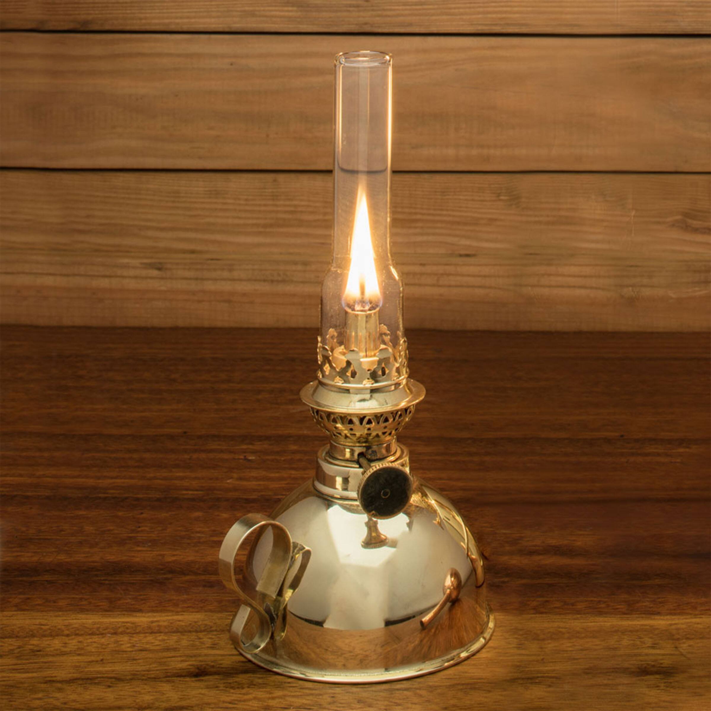 Left. Kings County Tools - 9-Inch Tall Brass Oil Lamp - Brass.