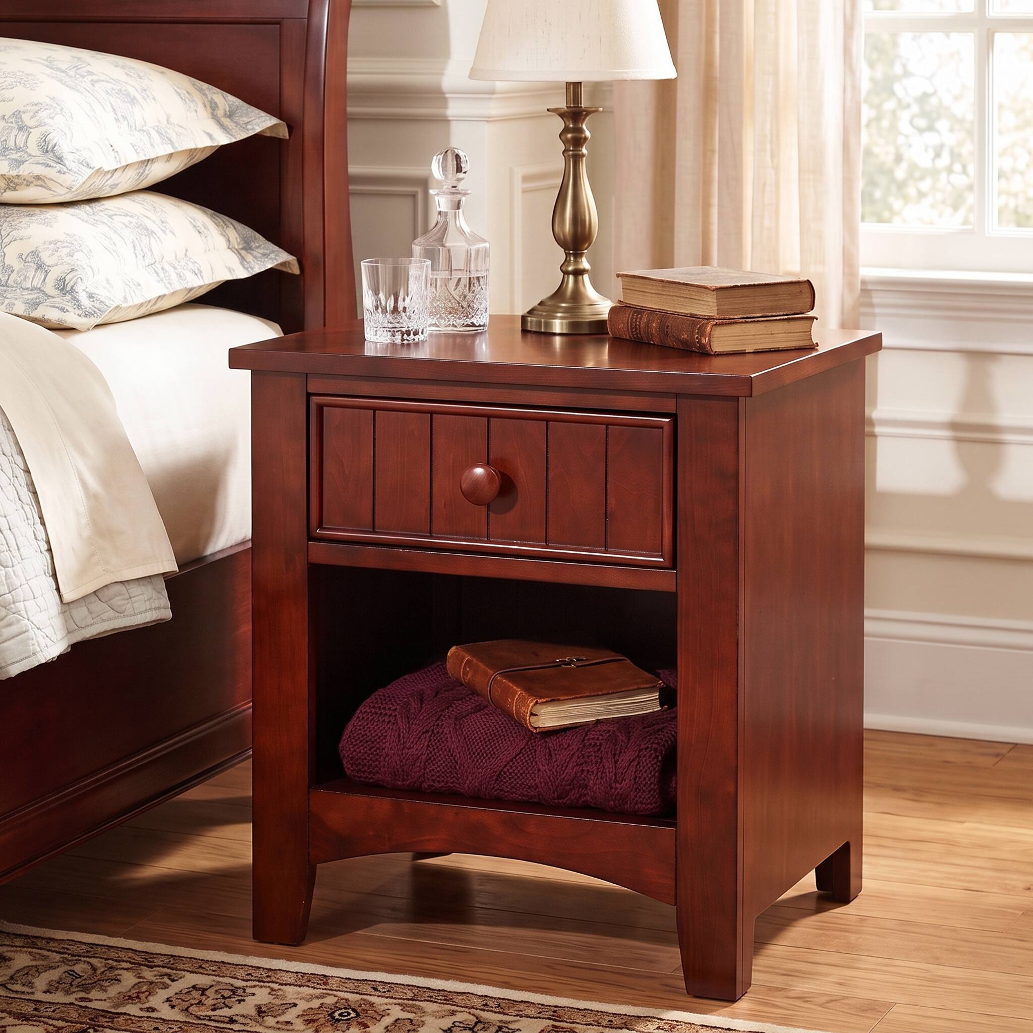 Alt View 1. Furniture of America - Dimanche Solid Wood 1-Drawer Nightstand - Cherry.