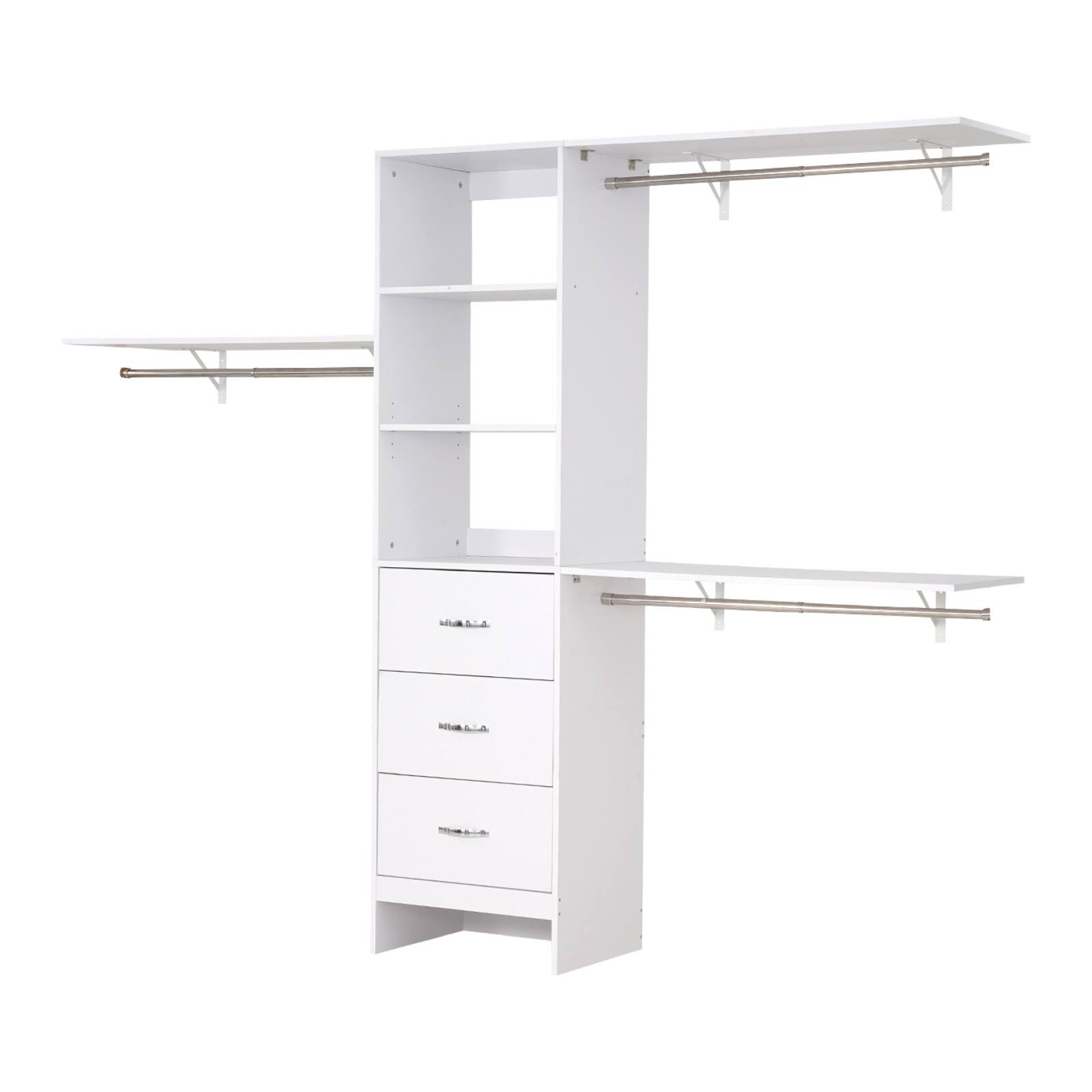 Alt View 5. VEVOR - Closet System with 3 Drawers, Adjustable Height Wooden Closet Organizers, Modern Walk-in Wardrobe Organization - White.