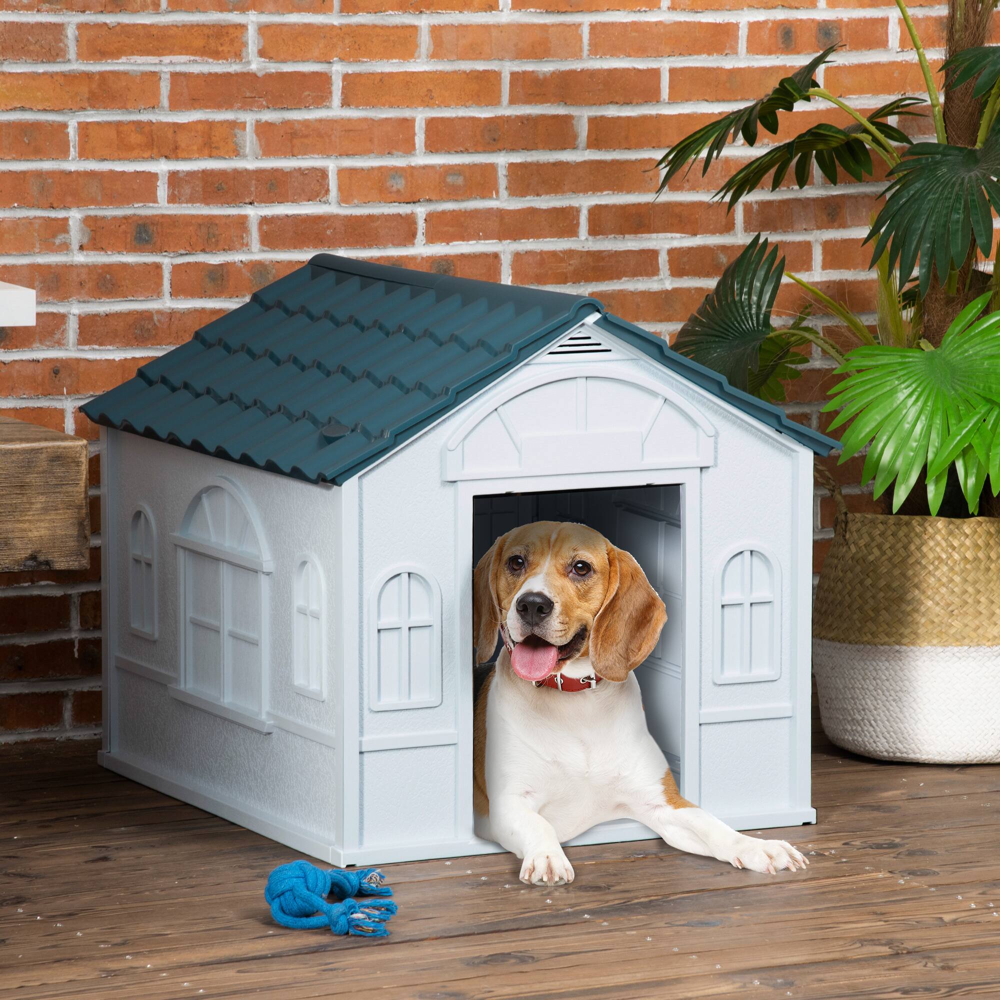 Angle. Pawhut - Dog House for Medium/Small Dogs, Water Resistant Puppy Shelter Indoor Outdoor with Door, Easy to Assemble.