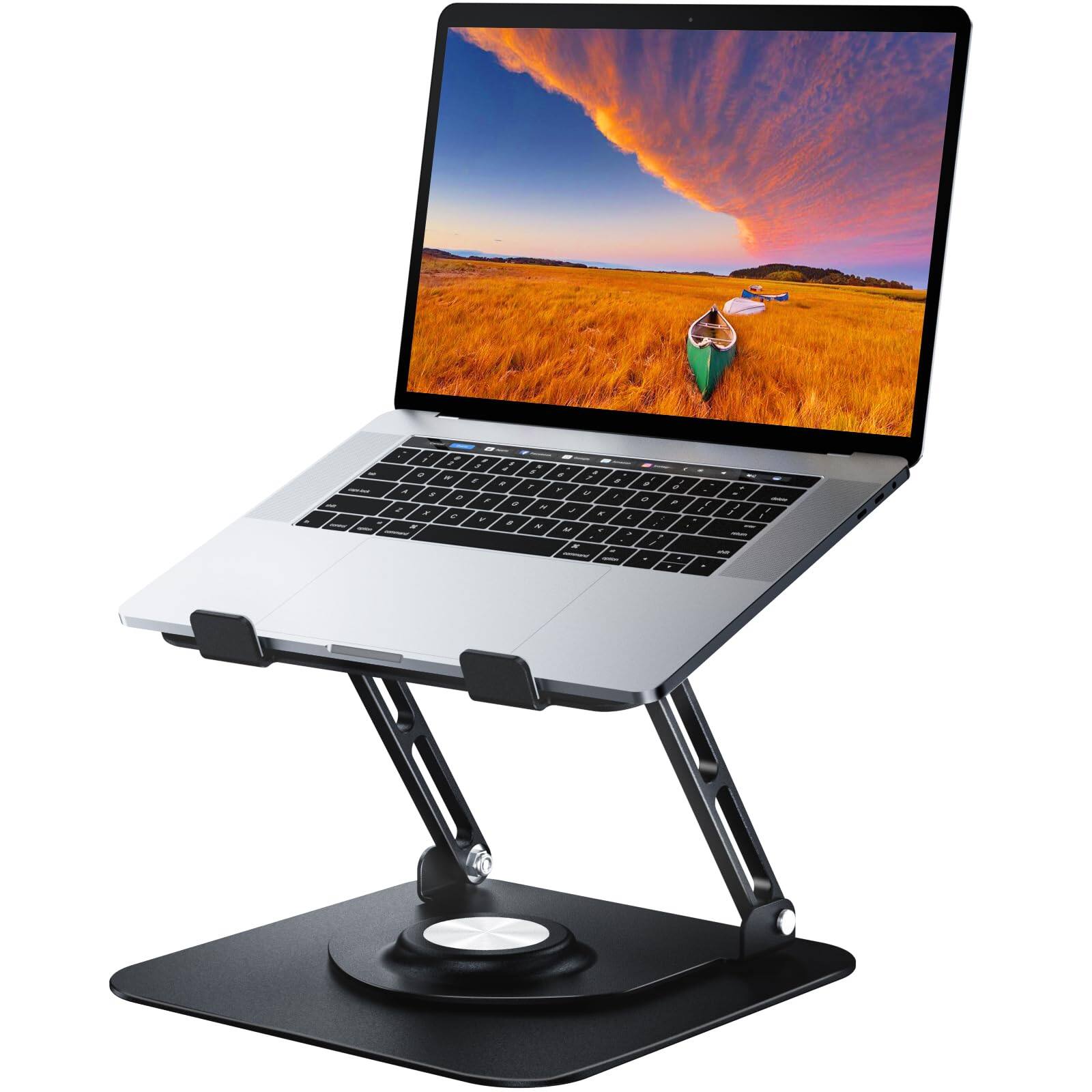 Angle. HongFei - Laptop Stand for Desk, Adjustable Computer Stand with 360° Rotating Base. USB-C Rechargeable Wireless Number Pad - Black.