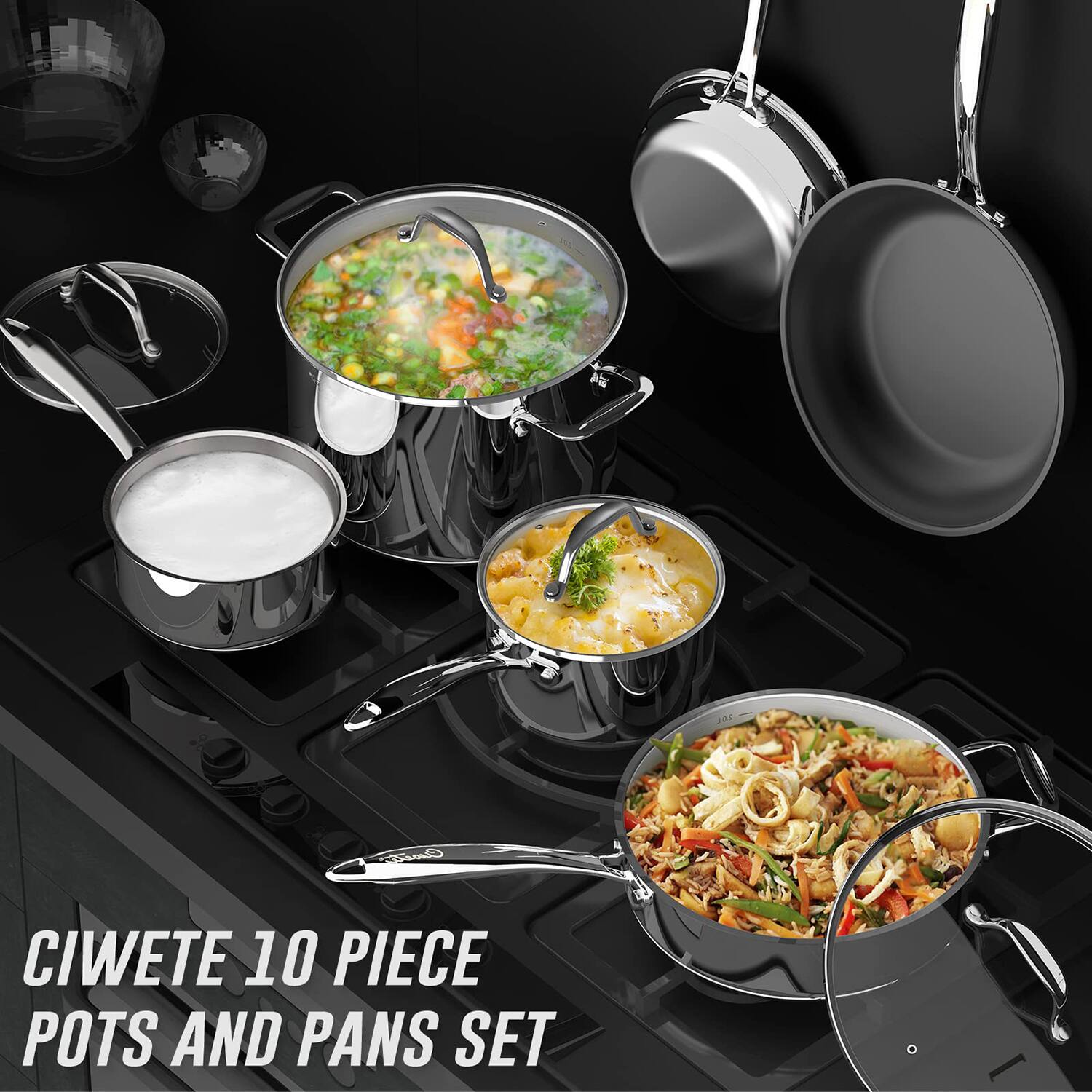 CIWETE 10 PIECE POTS AND PANS SET