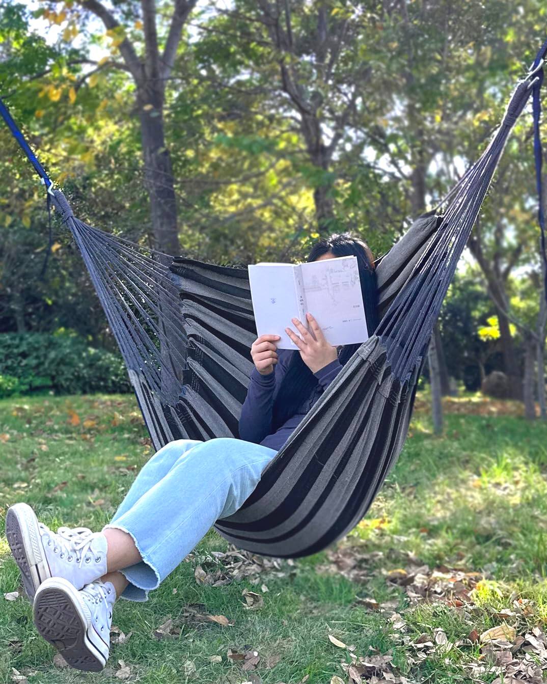 Back. JETRANSPORT - Hammock Chair Hanging Rope Swing 2 Cushions Included-sturdy & Durable Soft Cotton Hand Woven For Bedroom - Dark Green.