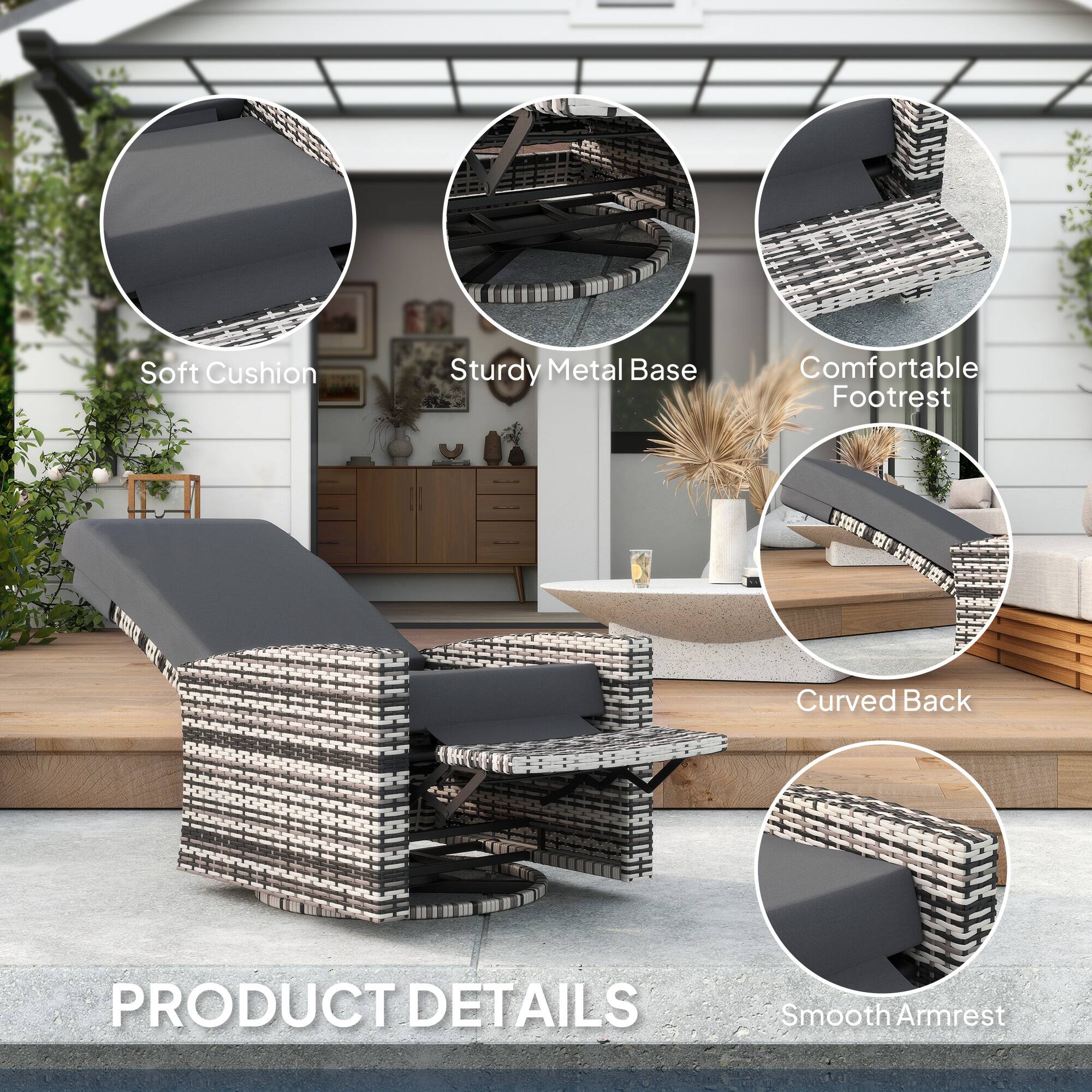 - Soft Cushion
- Sturdy Metal Base
- Comfortable Footrest
- Curved Back
- Smooth Armrest

PRODUCT DETAILS