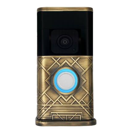 Front. Michael Healy - Art Deco Video Doorbell Cover (Ring 3, 3 Plus, 4, Battery Plus and Battery Pro) - Antique Brass.