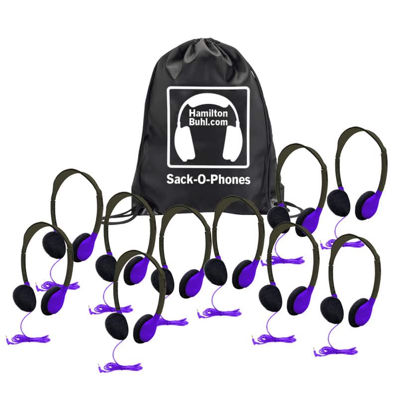 HamiltonBuhl - Sack-O-Phones, 10 Personal Headphones in a Carry Bag, Purple