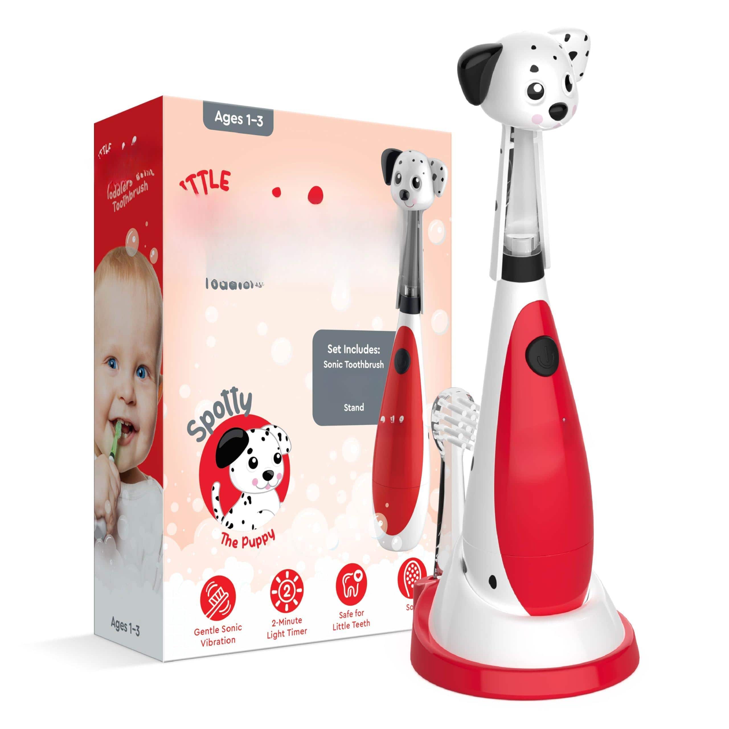 Cozy Serene - Little Toddlers' Sonic Toothbrush - Safe & Gentle For Ages 1-3 With Built-in Light-up 2-minute - Spotty the Puppy
