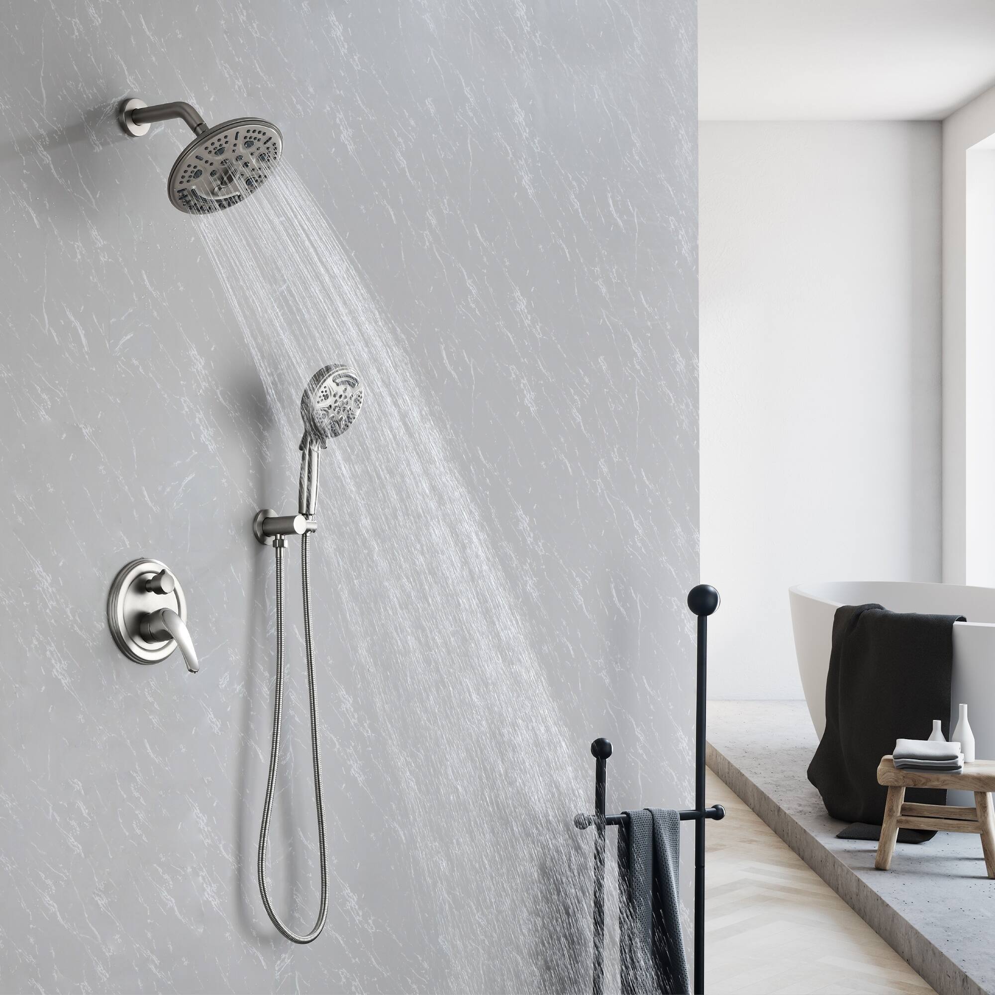 Alt View 3. Boyel Living - Brushed Nickel Shower Set Brass SUS304 2-Function Valve 8-Inch Top Spray 9-Function Handheld 60-Inch Hose cUPC - Brushed Nickel.