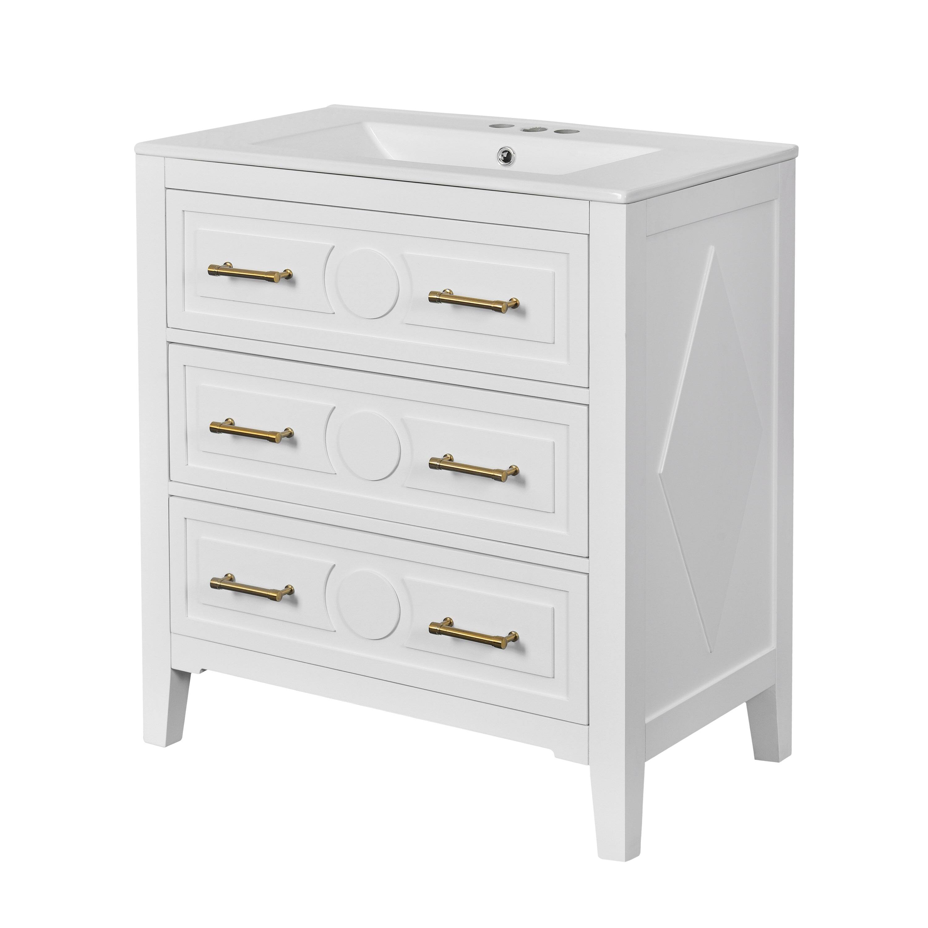 Alt View 10. Boyel Living - 30 Inch Retro Bathroom Vanity with Ceramic Sink and Three Drawers White - White.