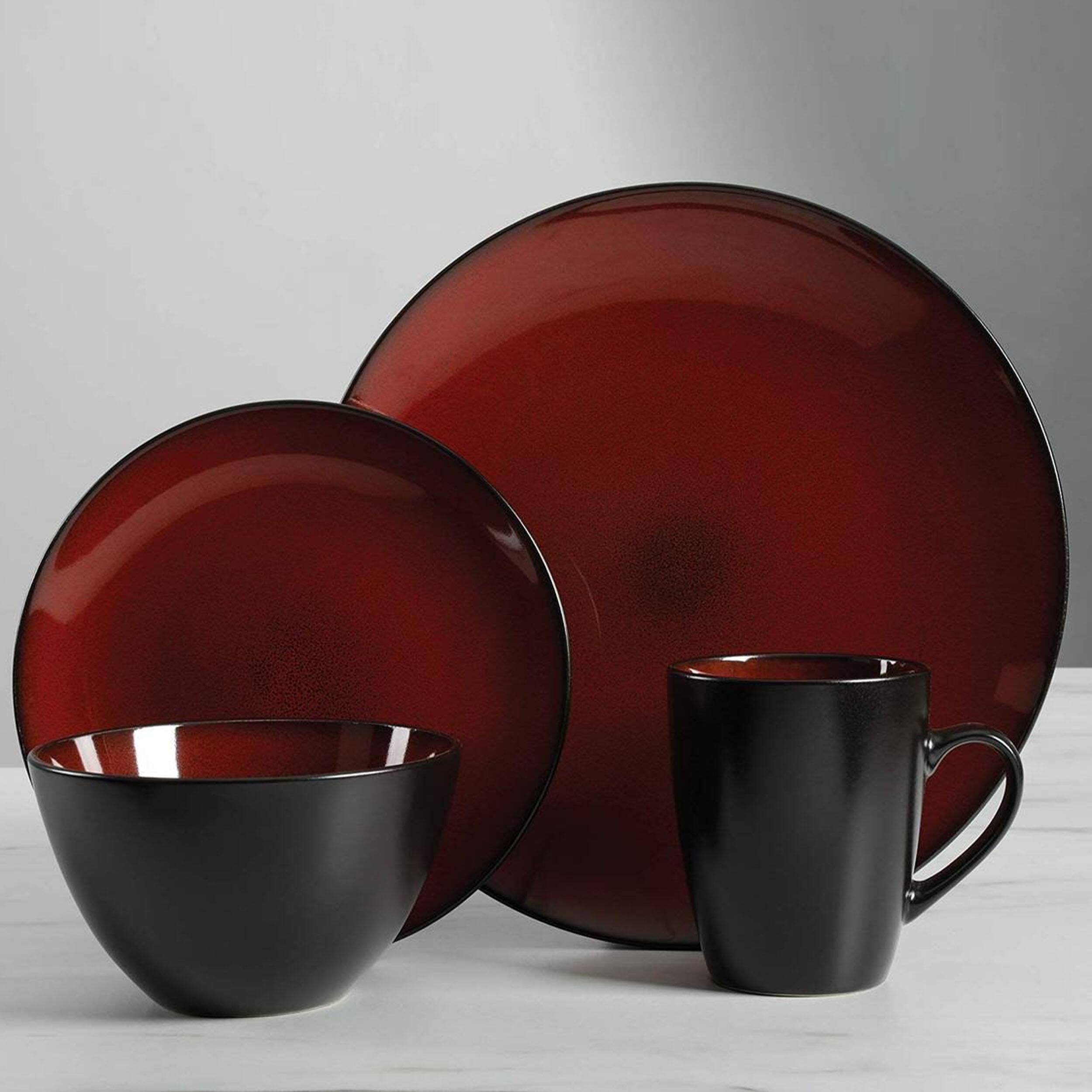 Alt View 1. Gibson - Gibson Soho Lounge Round 16 Piece Dinnerware Set, Burgundy - Red.