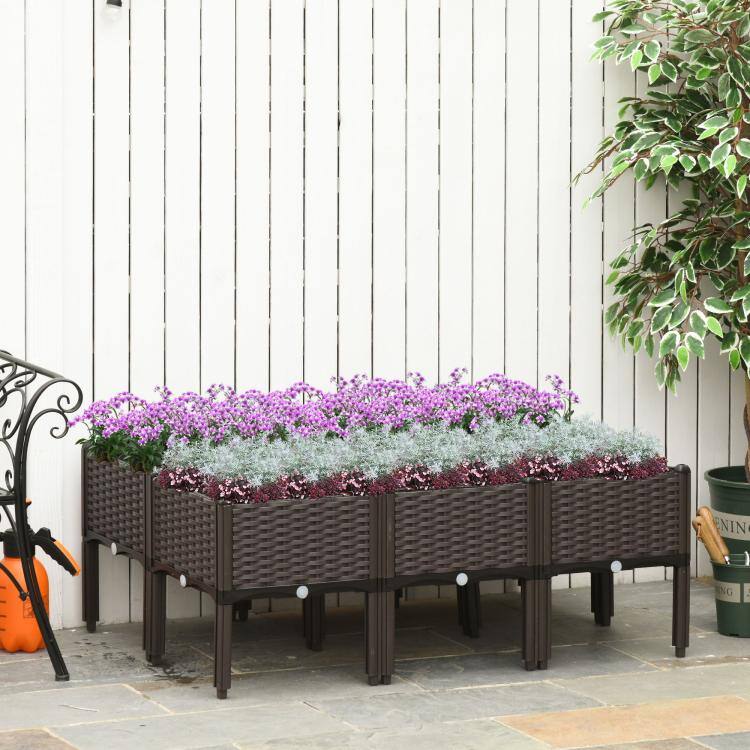 Alt View 2. PULUZ - 6 Piece Raised Garden Bed with Legs, Planter Box Raised Bed to Grow Flowers, Herbs & Vegetables - Brown.