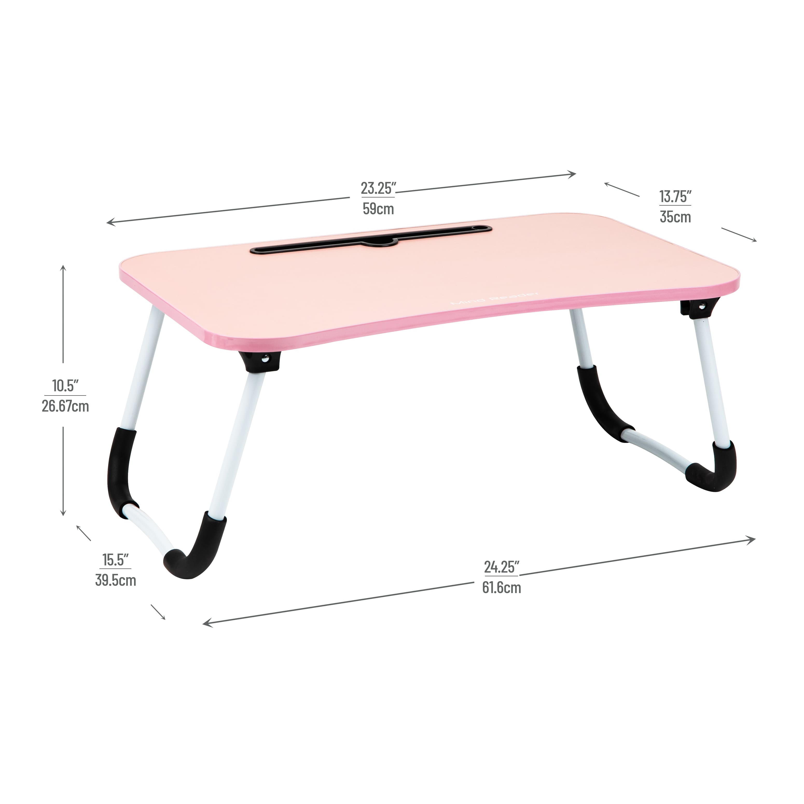 Left. Mind Reader - Lap Desk Laptop Stand, Bed Tray, Folding Legs, Couch Table, Portable, MDF , 23.25"L x 13.75"W x 10.5"H - Pink.