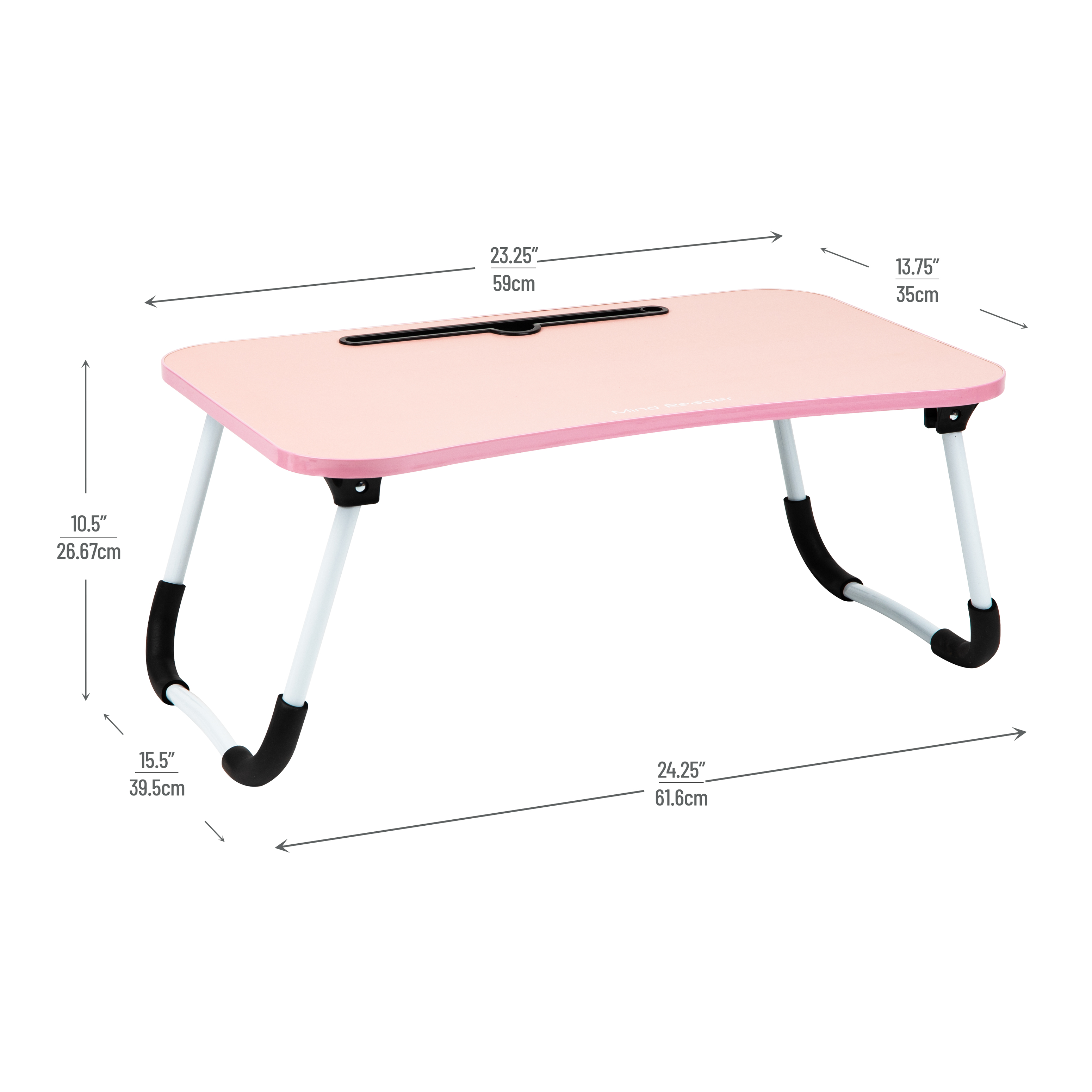 Left View: Mind Reader - Lap Desk Laptop Stand, Bed Tray, Folding Legs, Couch Table, Portable, MDF , 23.25"L x 13.75"W x 10.5"H - Pink