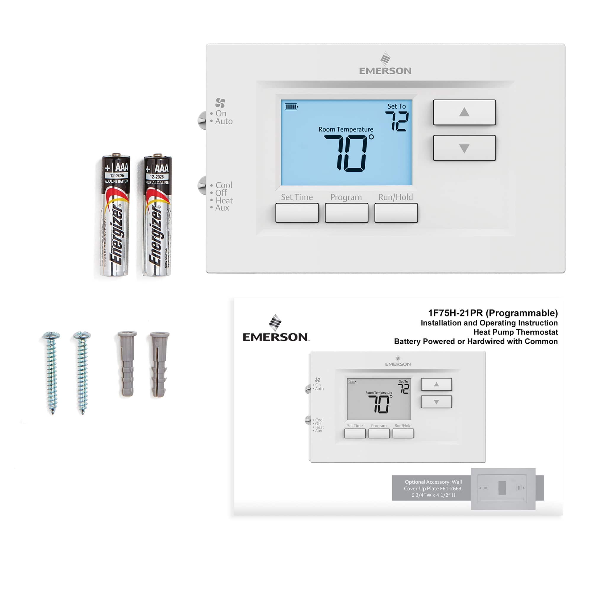 Alt View 14. Emerson - 70 Series, 7 Day Programmable, Heat Pump (2H/1C) Thermostat - White.