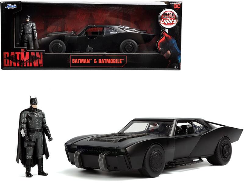 Jada - Batmobile Matt Black with Lights with Batman Diecast Figurine "The Batman" (2022) Movie "DC Comics" 1/18 - Matte Black