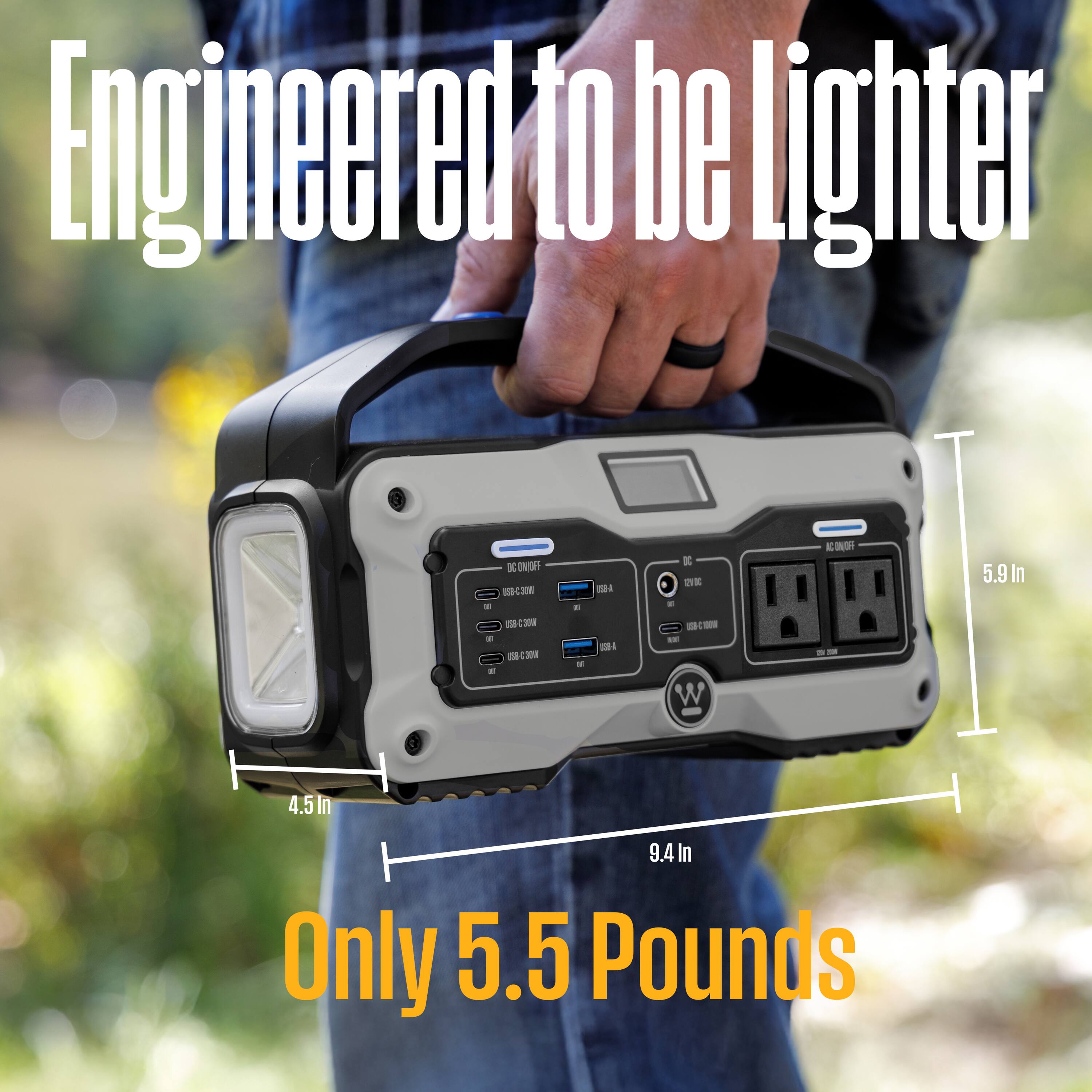 Engineered to be Lighter

Only 5.5 Pounds

5.9 In  
4.5 In  
9.4 In