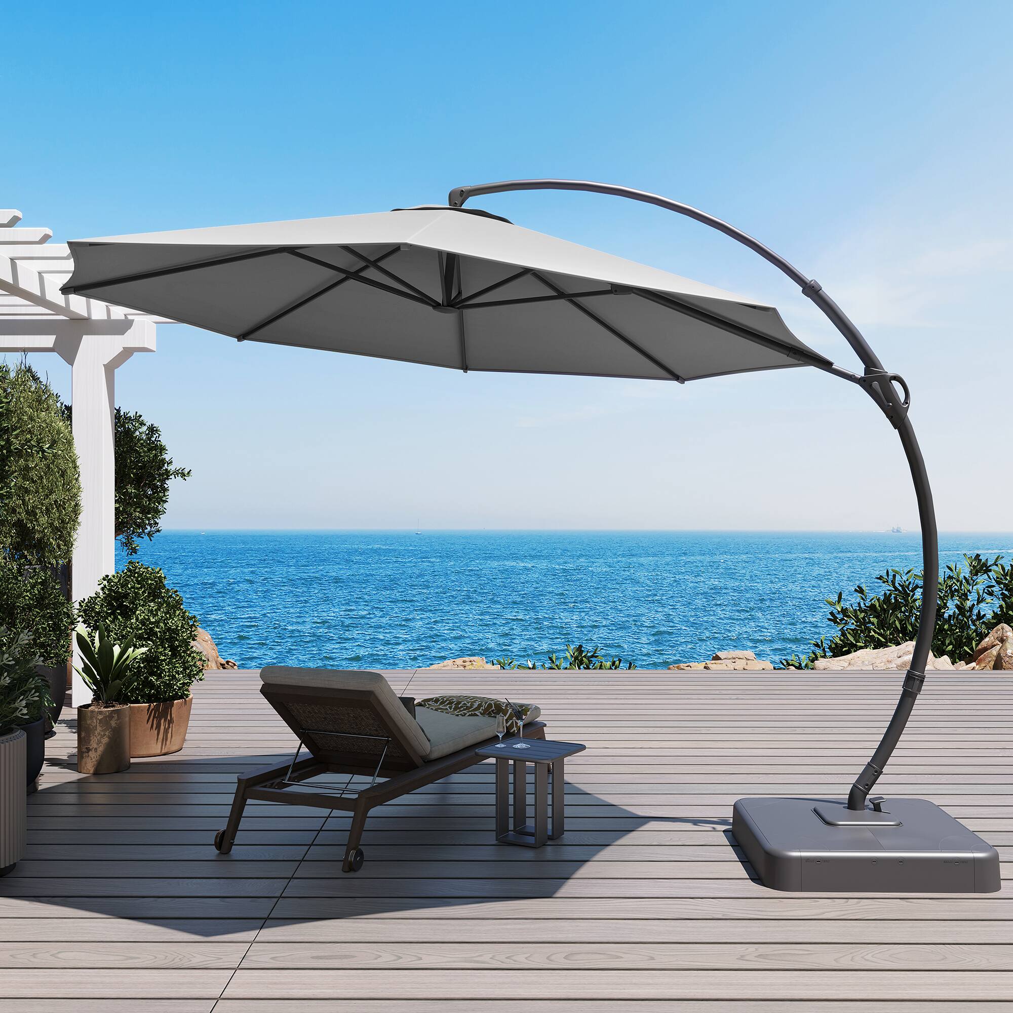 Angle. Yardgrace - 12 ft. Heavy Duty Cantilever Patio Umbrella with Base and 360 Rotation for Outdoor Backyard and Pool - Grey.