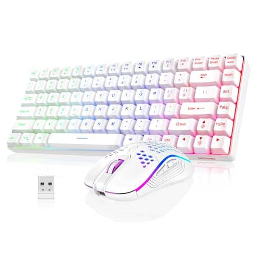 Comfort Essence - K84 Wireless And Mouse Combo Rainbow Backlit Rechargeable 75 Layout Tkl Ultra Compact Gaming & Lightweight - White