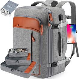Vulpecula Spade - Carry on Travel Backpacks, Extra Large 40L Flight Approved for Men & Women,Expandable Suitcase backpack (Grey (Backpack - Grey (Backpack With 4 Packing Cubes)