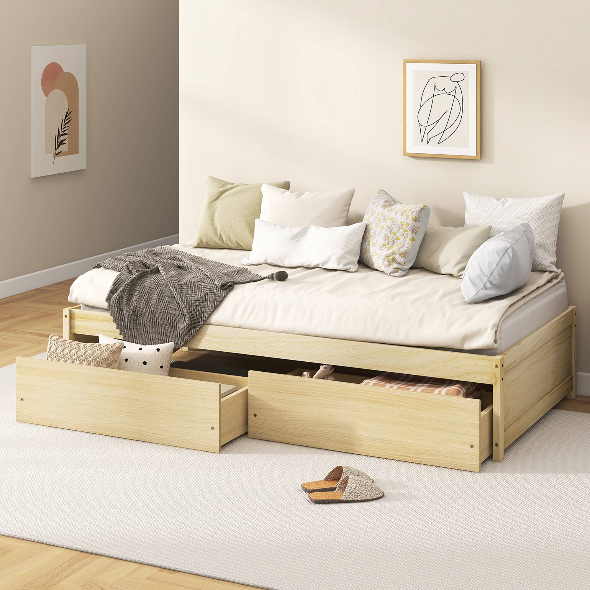 Alt View 1. Gymax - Gymax Twin Size Captain Bed w/ 2 Drawers Slats Support Twin Daybed Heavy Duty Wood Natural - Natural.