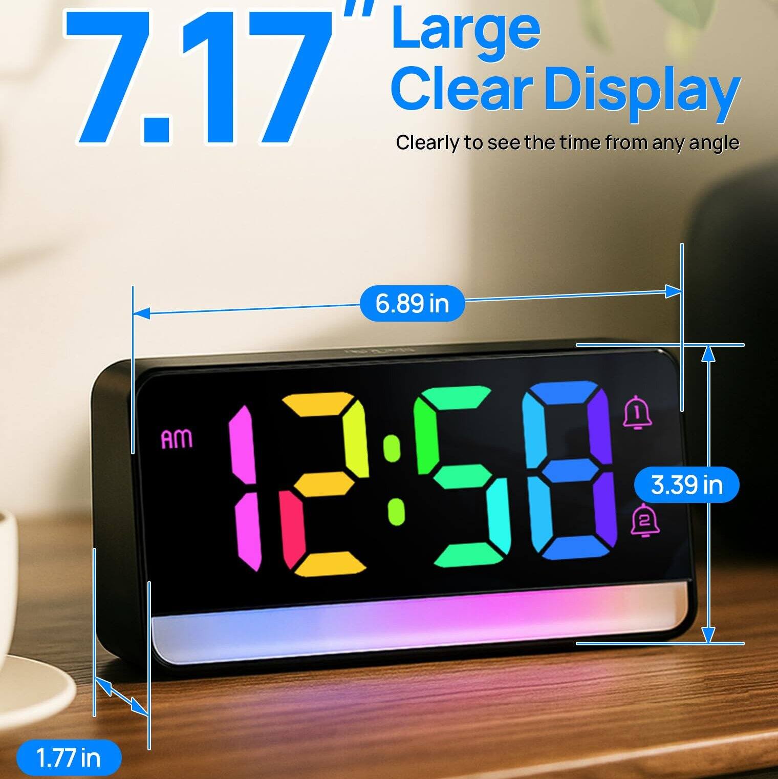 7.17" Large Clear Display  
Clearly to see the time from any angle  

6.89 in  
3.39 in  
1.77 in