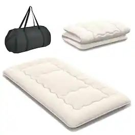Costway - Twin Futon Mattress Japanese Floor Sleeping Pad Washable Cover Carry Bag - Beige