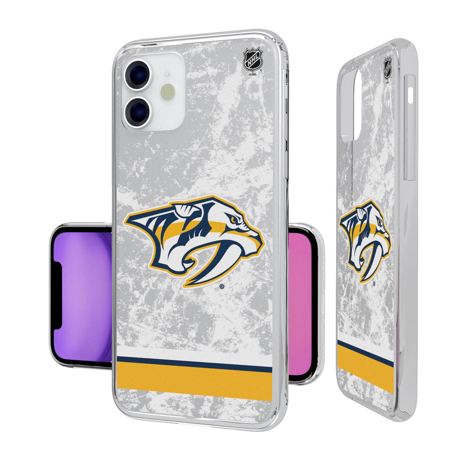 Alt View 1. Keyscaper - Nashville Predators iPhone Stripe Clear Ice Case - 14 Pro - Multicolor.